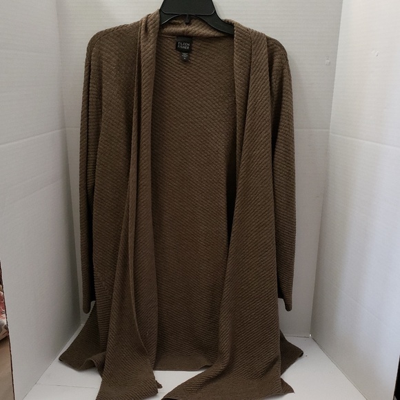 Eileen Fisher Wool Brown Cardigan Open 